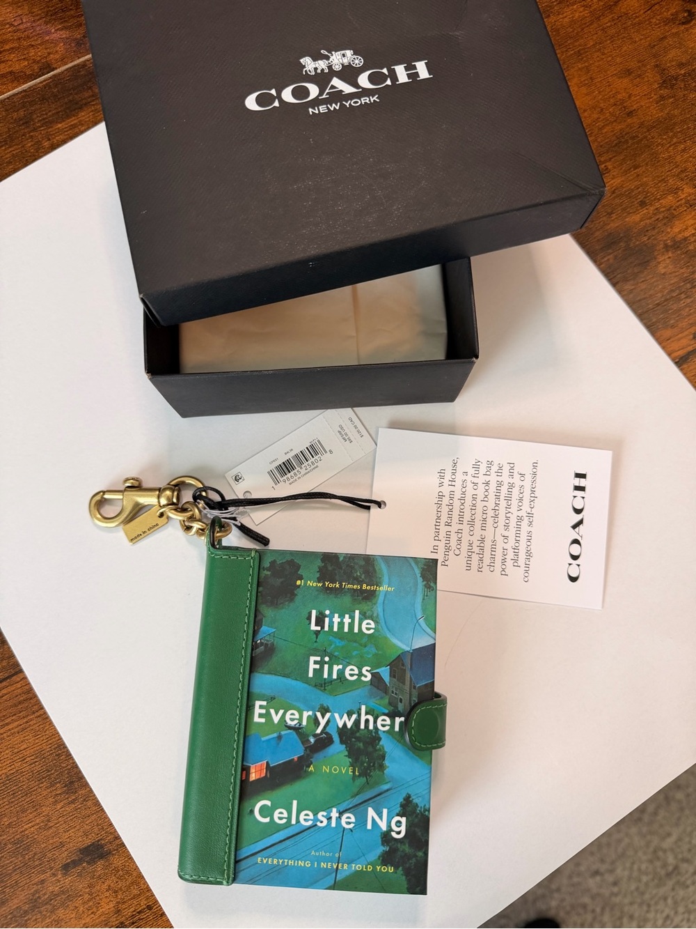 Coach Green Leather Card Case Keychain with Bookprint Panel